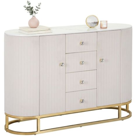 Dmora - Kommode Bivongi, Wohnzimmerbuffet, Wohnzimmer-Sideboard, Moderne Küchen-Speisekammer, 120x40 h85 cm, Creme und Weiß