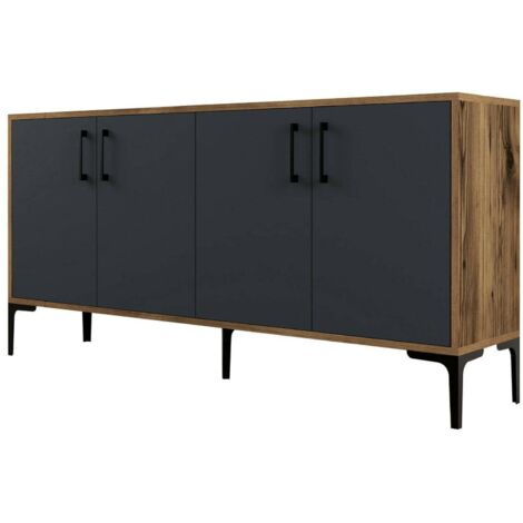 Dmora - Kommode Daltobell, Wohnzimmerbuffet, Wohnzimmer-Sideboard, Moderne Küchen-Speisekammer, 160x35h78 cm, Walnuss und Anthrazit