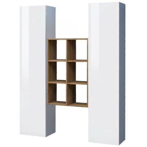 Dmora - Kommode Ddeluc, Wohnzimmer-Set mit 2 Türen und Regalen, Wohnzimmer-Buffet, Küchen-Sideboard, 100% Made in Italy, 140x30h180 cm, Weiß glänzend und Ahorn