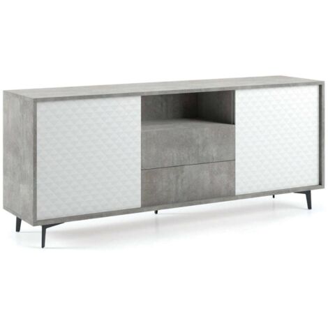 Dmora Kommode Garofano, Buffetschrank mit 2 Türen und 2 Schubladen, Elegantes Sideboard für das Wohnzimmer, Fernsehschrank, 100% Made in Italy, Cm 184x45h77, Weiß und Beton