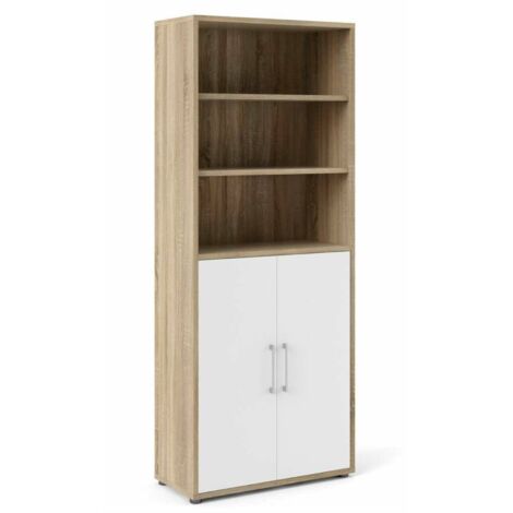 Dmora - Kommode Karine, Wohnzimmerbuffet, Wohnzimmer-Sideboard, Moderne Küchen-Speisekammer, 89x40 h222 cm, Eiche und Weiß