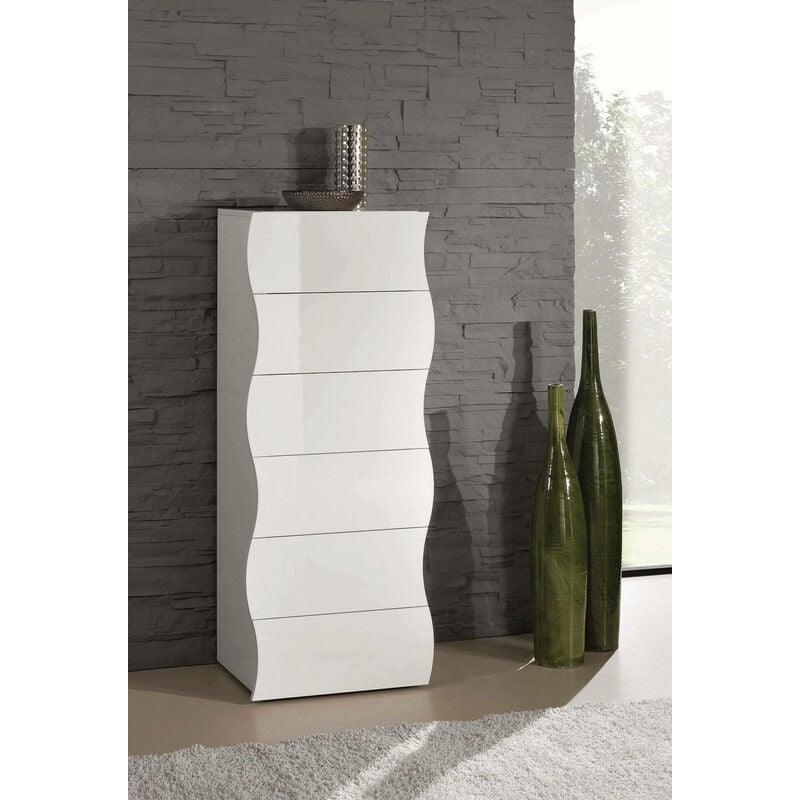 Dmora Kommode mit 6 Schubladen, Made in Italy, Modernes Design, Weekly für Schlafzimmer, 50x40h122 cm, glänzend weiße Farbe