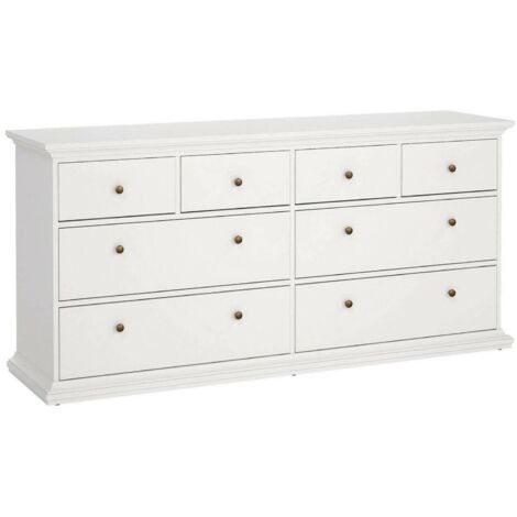 Dmora Kommode mit acht Schubladen, weiße Farbe, 183,4 x 86,88 x 48,5 cm