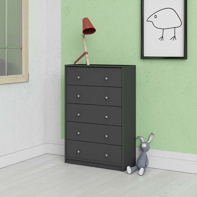 Dmora - Kommode mit fünf Schubladen, graue Farbe, 72,4 x 108,1 x 29,8 cm