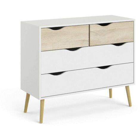 Dmora Kommode mit vier Schubladen, Weiß und Eiche, Maße 98 x 81 x 39 cm