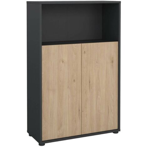 Dmora - Kommode Perrine, Wohnzimmerbuffet, Wohnzimmer-Sideboard, Moderne Küchen-Speisekammer, 80x34 h124 cm, Eiche und Grau
