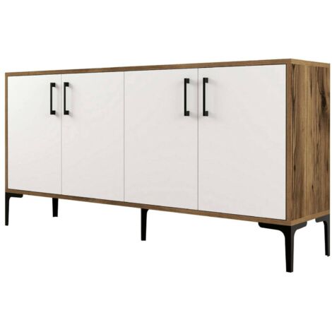 Dmora - Kommode Sestante, Wohnzimmerbuffet, Wohnzimmer-Sideboard, Moderne Küchen-Speisekammer, 160x35h78 cm, Walnuss und Weiß, mit verstärkter Verpackung