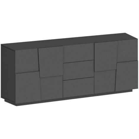 Dmora - Kommode Yoel, Wohnzimmer-Buffet, Wohnzimmer-Kommode mit 4 Türen und 3 Schubladen, 220x44x86 cm, Anthrazit