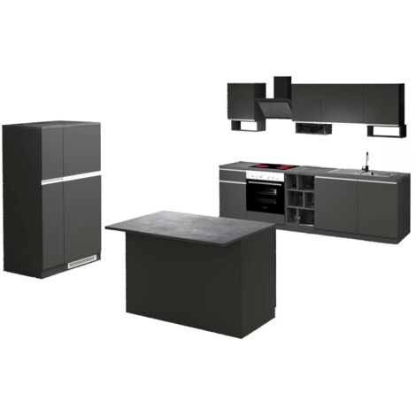 Dmora - Komplette Küche Armand, Modulares Küchenset, Modulare Küche mit mehreren Elementen, 100 % Made in Italy, Anthrazit und Schiefer