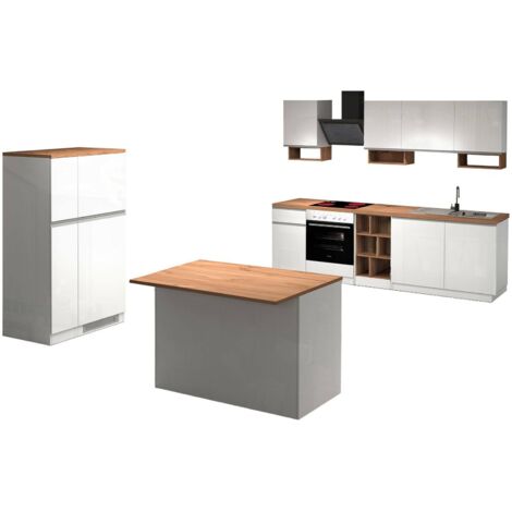 Dmora - Komplette Küche Baptiste, Modulares Küchenset, Modulare Küche mit mehreren Elementen, 100 % Made in Italy, Glänzendes Weiß und Eiche