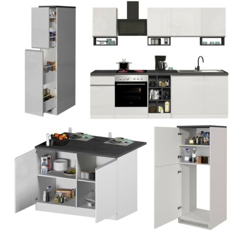 Dmora - Komplette Küche Bastien, modulares Küchenset, modulare Küche mit mehreren Elementen, 100 % Made in Italy, glänzendes Weiß und Schiefer