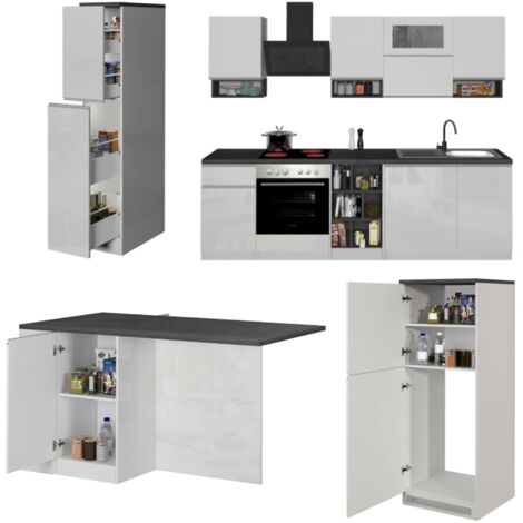 Dmora - Komplette Küche Bastien, modulares Küchenset, modulare Küche mit mehreren Elementen, 100 % Made in Italy, glänzendes Weiß und Schiefer