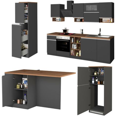 Dmora - Komplettküche Aymon, Modulares Küchenset, Modulare Küche mit mehreren Elementen, 100 % Made in Italy, Anthrazit und Eiche