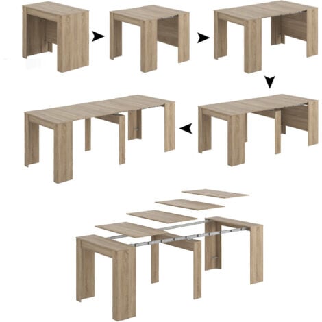Dmora Konsolentisch Compton, Ausziehbarer Esstisch, Tisch mit Mehrzweckverlängerungen, die auf bis zu 10 Sitzplätze erweitert werden können, cm 51/237x90h78, Eiche