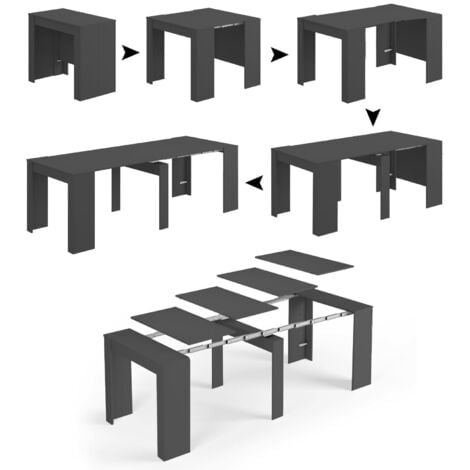 Dmora - Konsolentisch Diluna, Ausziehbarer Esstisch, Tisch mit Mehrzweckverlängerungen, die auf bis zu 10 Sitzplätze erWeißert werden können, 51/237x90h78 cm, Anthrazit