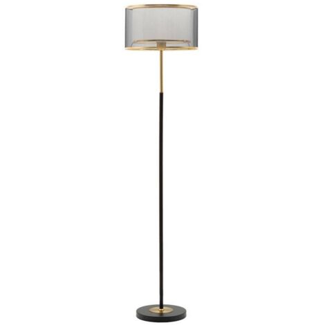 Dmora - Lampada da terra Marouflage, Luce da terra, Lampada da pavimento, Lampada a stelo, 35x35 h153 cm, Nero e Oro