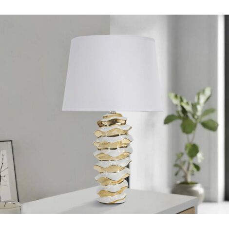 Dmora - Lámpara de mesa Baressa, Luz de escritorio, Luz de oficina, Lámpara de trabajo, 33x33 h53 cm, Blanco y Oro