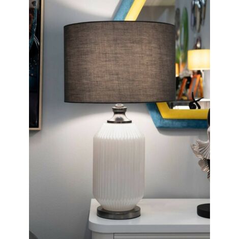 Dmora - Lámpara de mesa Cibrica, Luz de escritorio, Luz de oficina, Lámpara de trabajo, 38x38 h65 cm, Blanco y Gris