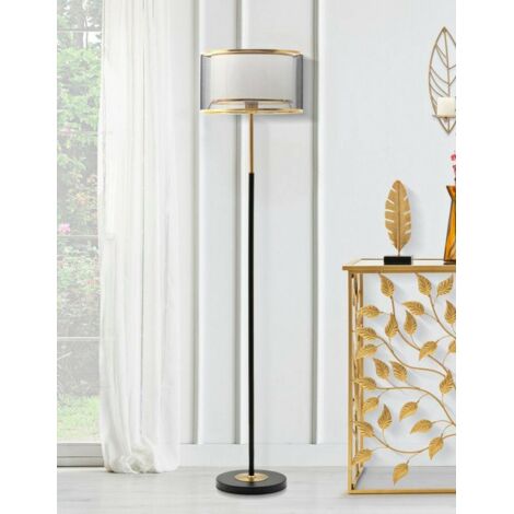 Dmora - Lámpara de pie Blera, Luz de suelo, Lámpara de piso, Lámpara estándar, 35x35 h153 cm, Negro y Oro