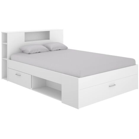 Dmora - Letto alla francese Conching, Sommier per camera da letto, Giroletto per stanza, Struttura porta materasso, 150x219 h95 cm, Bianco