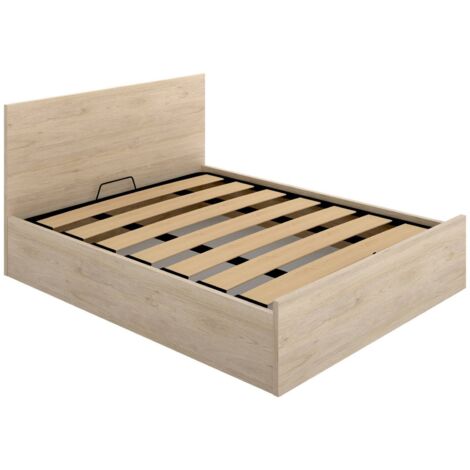 Dmora - Letto matrimoniale Barolo, Sommier giroletto rete inclusa, Struttura letto contenitore per materasso di 150x190 cm, 197x158h95 cm, Rovere