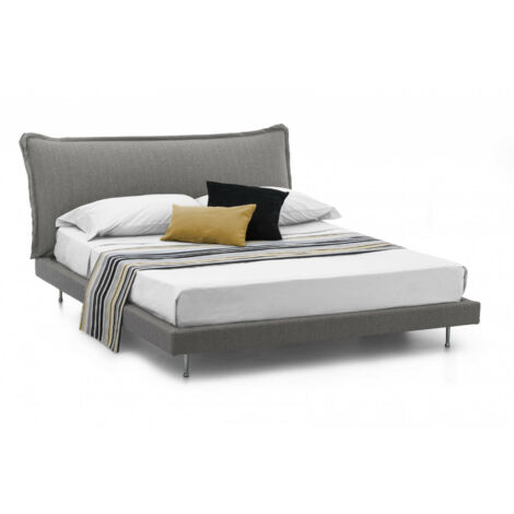 Letto matrimoniale 160x190 cm in tessuto grigio con contenitore - Aliri