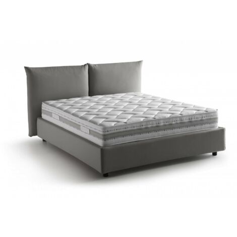 Dmora - Letto matrimoniale Dbrunor, Letto contenitore con rivestimento in tessuto, 100% Made in Italy, Apertura frontale, con materasso Cm 160x200 incluso, Grigio
