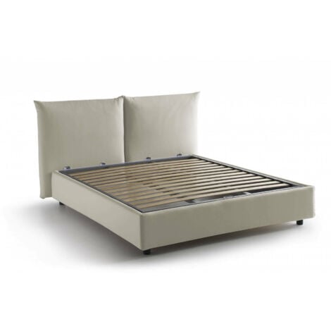 Letto matrimoniale Dmorin, Letto contenitore con rivestimento in ecopelle,  100% Made in Italy, Apertura frontale, con materasso Cm 160x190 incluso,  Bianco