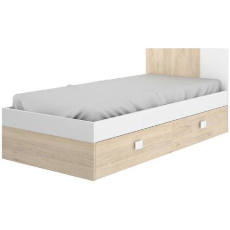 Dmora - Letto per bambini Allegro, Struttura singola per cameretta, Lettino singolo con testiera, 196x97h79 cm, Bianco e Rovere