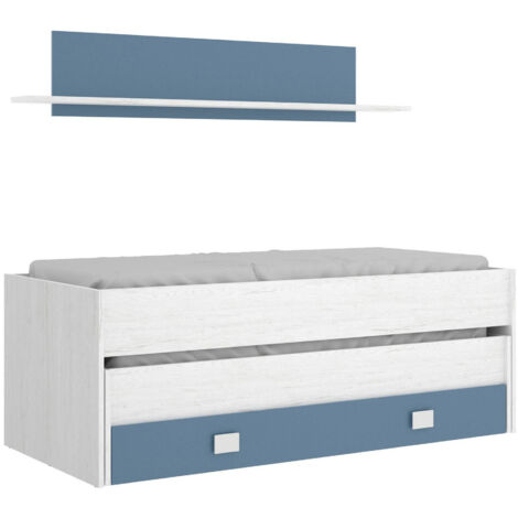 Cassetto con ruote estraibile per letto, in pino massello color bianco, cm  199x94x22, Con imballo rinforzato