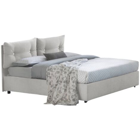Dmora - Letto piazza e mezza Djankt, Letto contenitore con rivestimento in tessuto, 100% Made in Italy, Apertura frontale, adatto per materasso Cm 120x190, Bianco