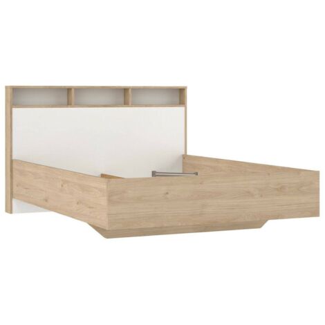 Dmora - Letto piazza e mezza Zinasco, Sommier per camera da letto, Giroletto per stanza, Struttura porta materasso, 206x150 h97 cm, Rovere e Bianco