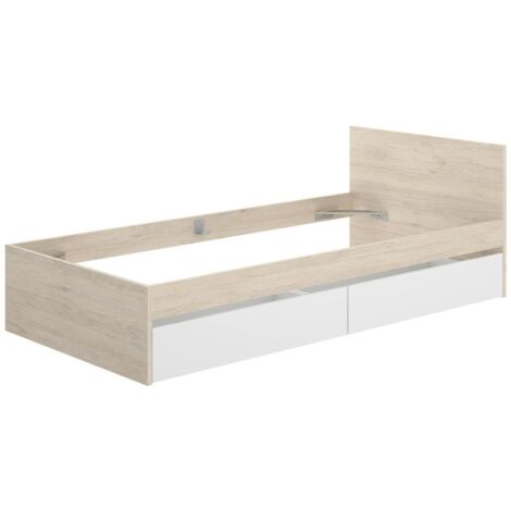 Dmora - Letto singolo Arcade, Sommier per camera da letto, Giroletto per stanza, Struttura porta materasso, 96x195 h67 cm, Bianco e Rovere