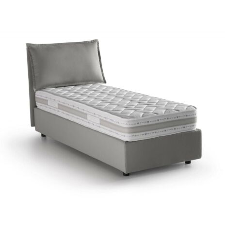 Dmora - Letto singolo Daugust, Letto contenitore con rivestimento in tessuto, 100% Made in Italy, Apertura frontale, con materasso Cm 80x190 incluso, Grigio