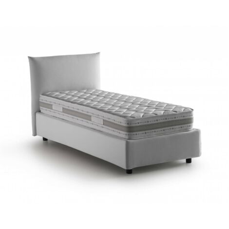 Dmora - Letto singolo Dbut, Letto contenitore con rivestimento in tessuto, 100% Made in Italy, Apertura frontale, con materasso Cm 80x190 incluso, Bianco