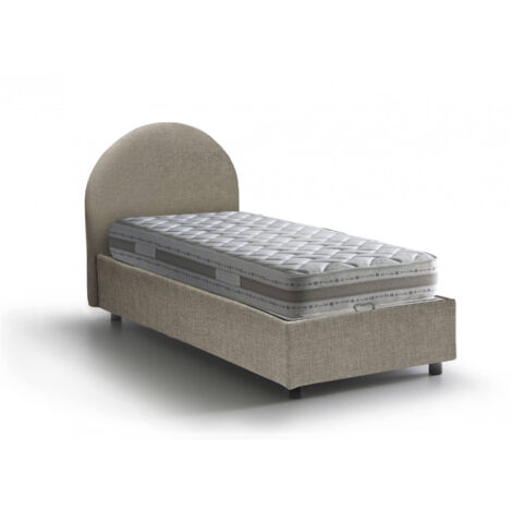 Letto singolo Dbaston, Letto contenitore con rivestimento in tessuto, 100%  Made in Italy, Apertura frontale, con materasso Cm 90x200 incluso, Grigio