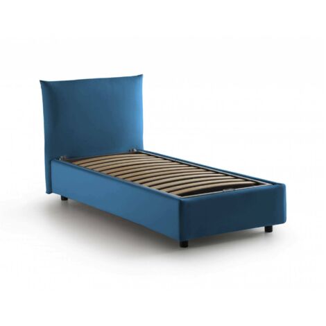 Dmora - Letto singolo Dguagn, Letto contenitore con rivestimento in tessuto, 100% Made in Italy, Apertura laterale, adatto per materasso Cm 80x190, Blu