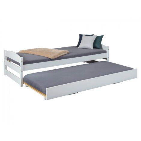 Dmora - Letto singolo Diwabuch, Sommier per camera da letto, Giroletto per stanza, Struttura porta materasso, 209x62 h97 cm, Bianco
