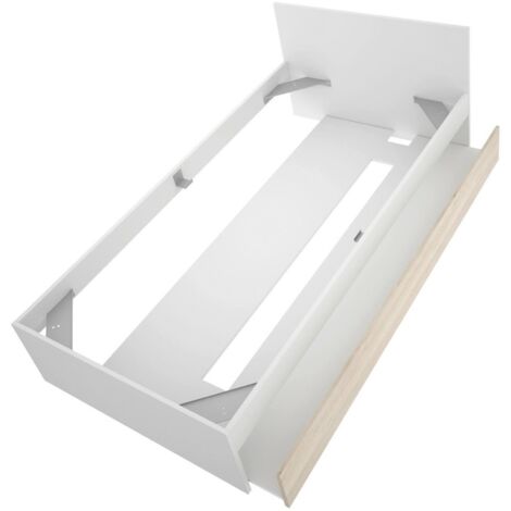 Dmora - Letto singolo Pakhar, Sommier per camera da letto, Giroletto per stanza, Struttura porta materasso, 96x195 h67 cm, Bianco e Rovere