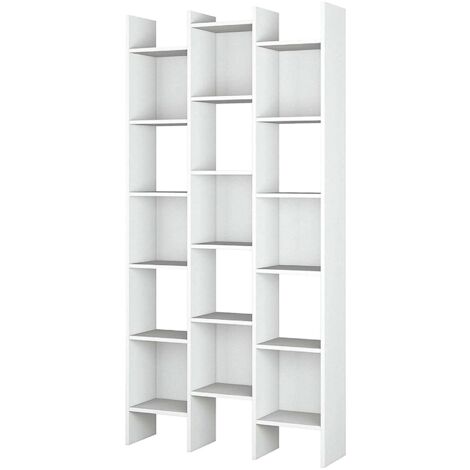 Dmora Librairie Rockford, Bibliothèque avec 18 étagères, Étagère à compartiments carrés, Étagère de bureau moderne, cm 96x29h192, Blanc, avec emballage renforcé