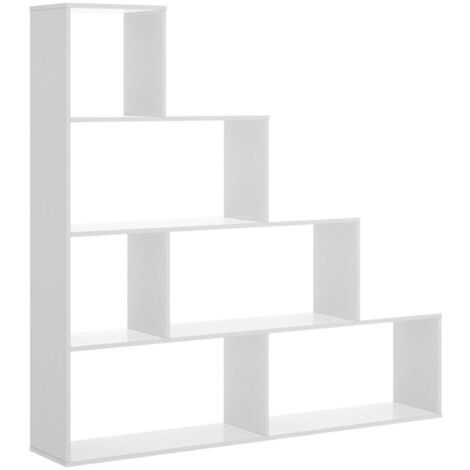 Dmora Librairie Vancouver, Bibliothèque double face avec 6 étagères, Étagère de séparation avec compartiments de bureau, cm 145x29h145, Blanc brillant, avec emballage renforcé