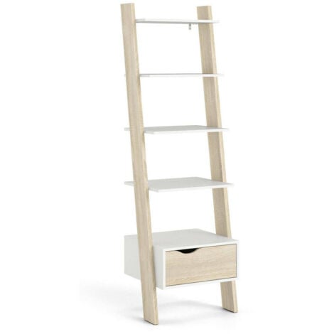 Dmora - Libreria Acascia, Scaffale da ufficio, Mobile portalibri, Biblioteca, 55x48 h180 cm, Bianco e Quercia