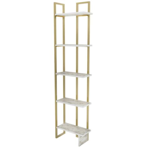 Dmora - Libreria Alnair, Scaffale da ufficio, Mobile portalibri, Biblioteca, 45x22h180 cm, Bianco e Oro, con imballo rinforzato, con imballo rinforzato