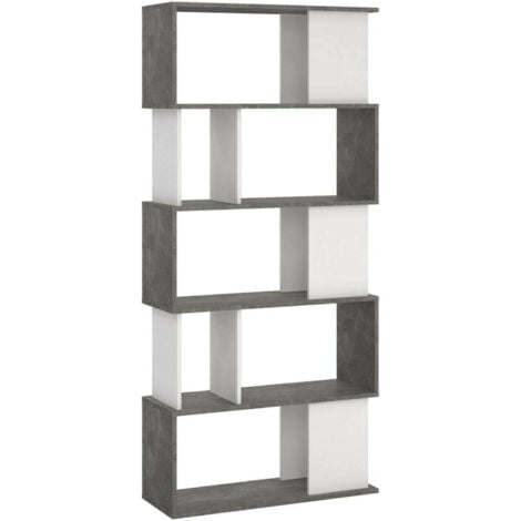 Dmora - Libreria Arg, Scaffale da ufficio, Mobile portalibri, Biblioteca, 80x30 h175 cm, Cemento e Bianco