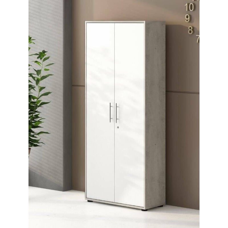 

Librería con 2 puertas y 4 estantes con cerradura, estante para libros y documentos, Librería de almacenamiento de oficina, cm 79x34h188, color