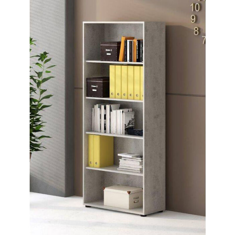 

Librería con 5 estantes, estante simple para libros, estantería de almacenamiento de oficina, cm 79x34h188, color cemento - Dmora