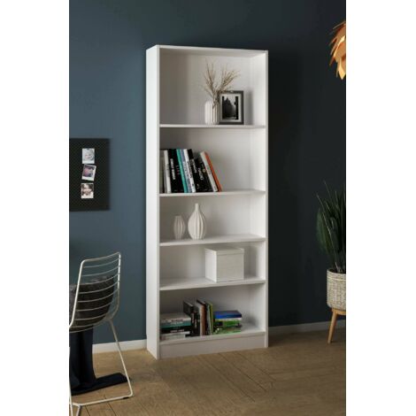 Dmora Librería con cinco compartimentos, color blanco, 79 x 107 x 27 cm, con embalaje reforzado
