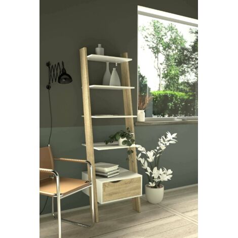 Dmora Librería con un cajón y cuatro baldas, color blanco y roble, 55 x 180 x 48 cm., con embalaje reforzado