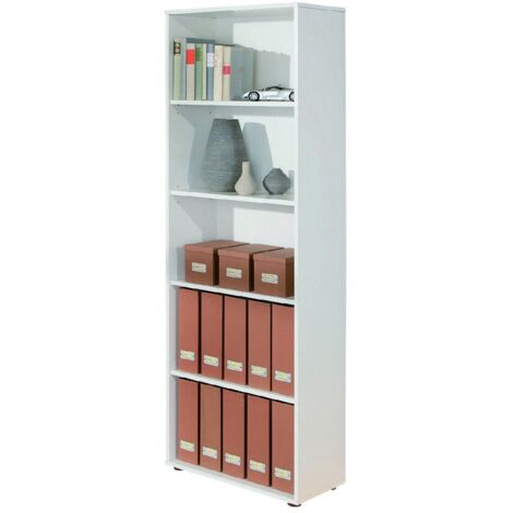 Dmora Librería de 5 niveles en laminado blanco, con embalaje reforzado