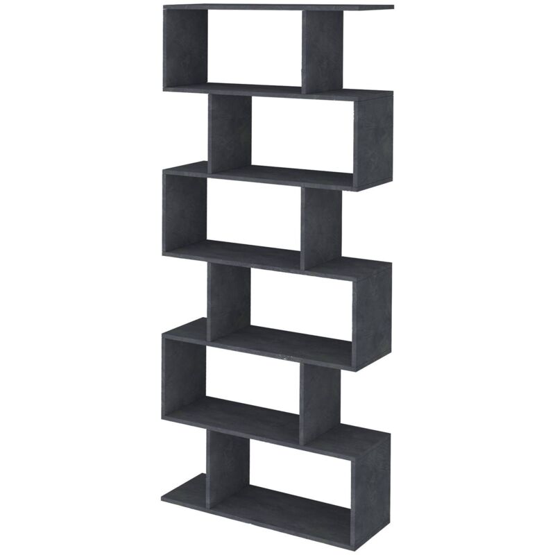 

Librería High zig zag con 6 estantes abiertos, Made in Italy, Estante para libros y documentos, Librería de oficina, cm 80x25h192, Color gris ceniza